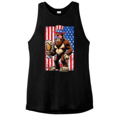 Funny Bigfoot Loves Beer 4th Of July Sasquatch American Flag Gift Ladies PosiCharge Tri-Blend Wicking Tank