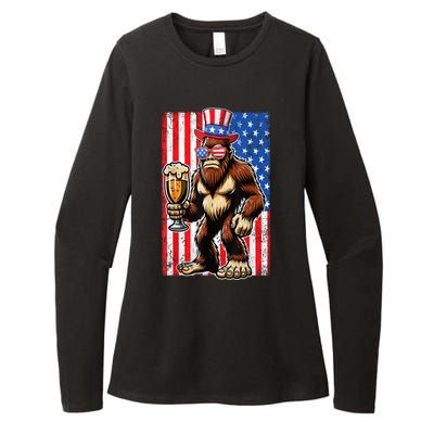 Funny Bigfoot Loves Beer 4th Of July Sasquatch American Flag Gift Womens CVC Long Sleeve Shirt