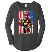 Funny Bigfoot Loves Beer 4th Of July Sasquatch American Flag Gift Women's Perfect Tri Tunic Long Sleeve Shirt