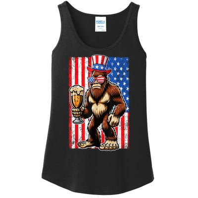 Funny Bigfoot Loves Beer 4th Of July Sasquatch American Flag Gift Ladies Essential Tank