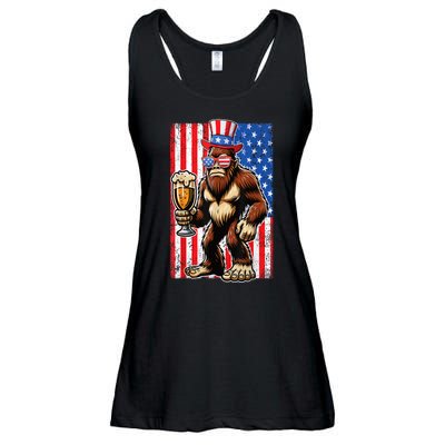 Funny Bigfoot Loves Beer 4th Of July Sasquatch American Flag Gift Ladies Essential Flowy Tank