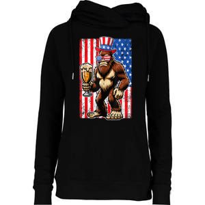 Funny Bigfoot Loves Beer 4th Of July Sasquatch American Flag Gift Womens Funnel Neck Pullover Hood