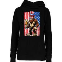 Funny Bigfoot Loves Beer 4th Of July Sasquatch American Flag Gift Womens Funnel Neck Pullover Hood