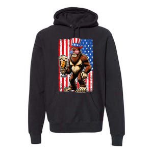 Funny Bigfoot Loves Beer 4th Of July Sasquatch American Flag Gift Premium Hoodie