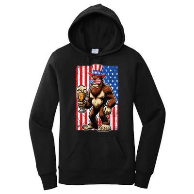 Funny Bigfoot Loves Beer 4th Of July Sasquatch American Flag Gift Women's Pullover Hoodie