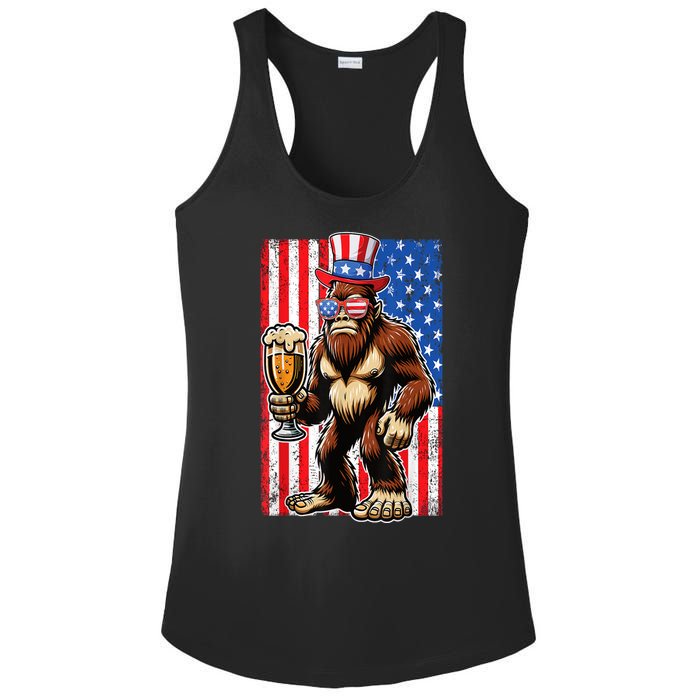 Funny Bigfoot Loves Beer 4th Of July Sasquatch American Flag Gift Ladies PosiCharge Competitor Racerback Tank