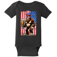 Funny Bigfoot Loves Beer 4th Of July Sasquatch American Flag Gift Baby Bodysuit