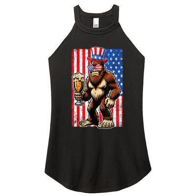 Funny Bigfoot Loves Beer 4th Of July Sasquatch American Flag Gift Women's Perfect Tri Rocker Tank