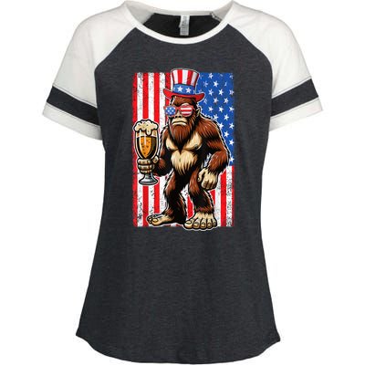 Funny Bigfoot Loves Beer 4th Of July Sasquatch American Flag Gift Enza Ladies Jersey Colorblock Tee