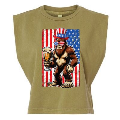 Funny Bigfoot Loves Beer 4th Of July Sasquatch American Flag Gift Garment-Dyed Women's Muscle Tee