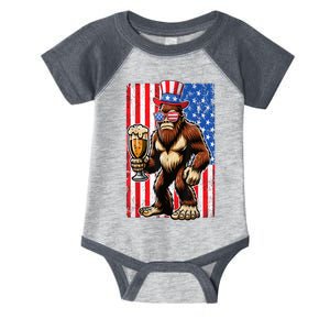 Funny Bigfoot Loves Beer 4th Of July Sasquatch American Flag Gift Infant Baby Jersey Bodysuit