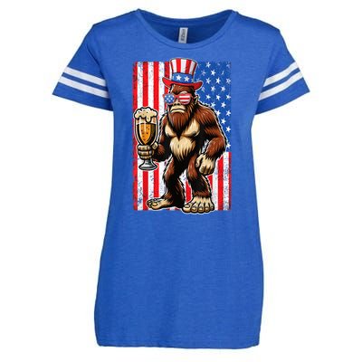 Funny Bigfoot Loves Beer 4th Of July Sasquatch American Flag Gift Enza Ladies Jersey Football T-Shirt