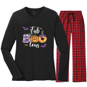 Fab Boo Lous Pumpkin Halloween Funny Pumpkin Gift Women's Long Sleeve Flannel Pajama Set 