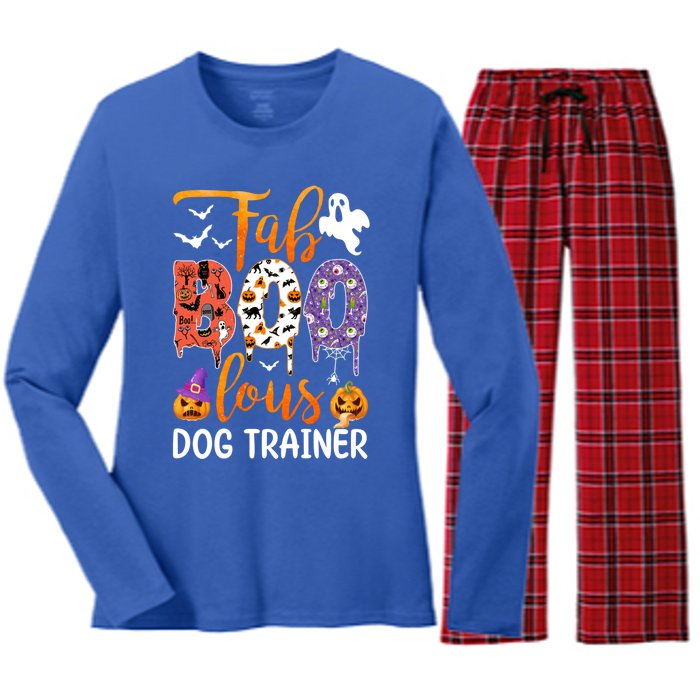 Fab Boo Lous Dog Trainer Ghost Pumpkin Halloween Dog Trainer Cute Gift Women's Long Sleeve Flannel Pajama Set 