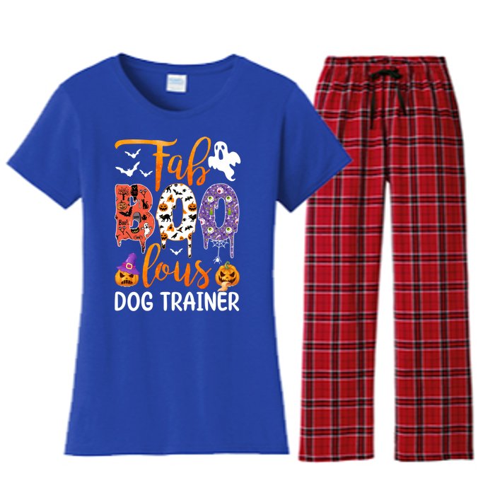 Fab Boo Lous Dog Trainer Ghost Pumpkin Halloween Dog Trainer Cute Gift Women's Flannel Pajama Set