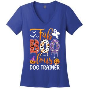 Fab Boo Lous Dog Trainer Ghost Pumpkin Halloween Dog Trainer Cute Gift Women's V-Neck T-Shirt