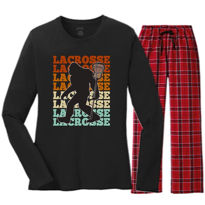 Funny Bigfoot Lacrosse Lax Sasquatch Lacrosse Team Player Women's Long Sleeve Flannel Pajama Set 