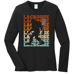 Funny Bigfoot Lacrosse Lax Sasquatch Lacrosse Team Player Ladies Long Sleeve Shirt