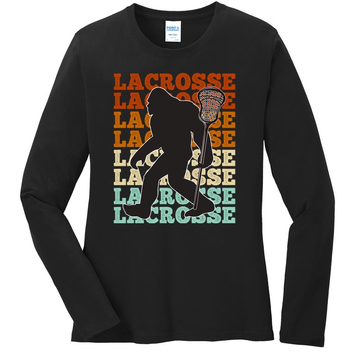 Funny Bigfoot Lacrosse Lax Sasquatch Lacrosse Team Player Ladies Long Sleeve Shirt