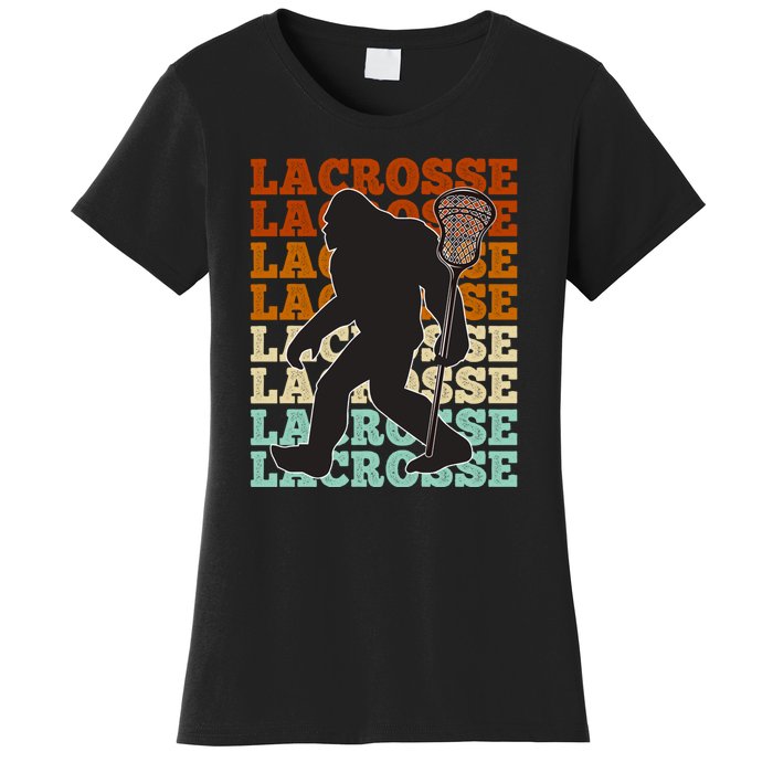 Funny Bigfoot Lacrosse Lax Sasquatch Lacrosse Team Player Women's T-Shirt