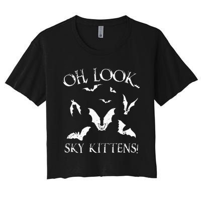 Funny Bat Lover Gift For Men Women Cool Sky Kittens Horror Women's Crop Top Tee