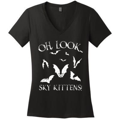 Funny Bat Lover Gift For Men Women Cool Sky Kittens Horror Women's V-Neck T-Shirt