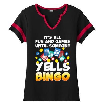 Funny Bingo Lover Design For Women Bingo Gambling Player Ladies Halftime Notch Neck Tee