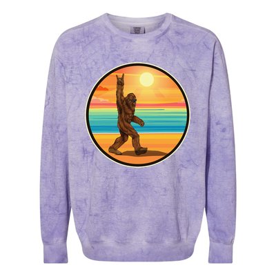 Funny Bigfoot Loves Rock And Roll Sunglasses, Walking On The Beach Colorblast Crewneck Sweatshirt