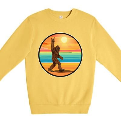 Funny Bigfoot Loves Rock And Roll Sunglasses, Walking On The Beach Premium Crewneck Sweatshirt