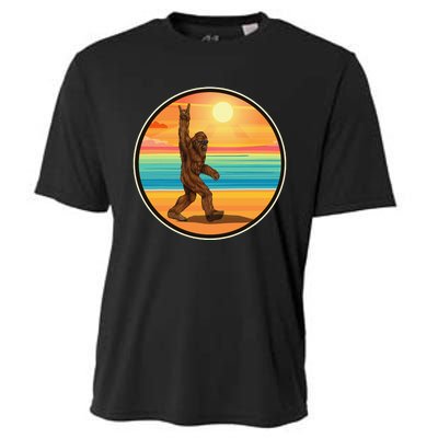 Funny Bigfoot Loves Rock And Roll Sunglasses, Walking On The Beach Cooling Performance Crew T-Shirt