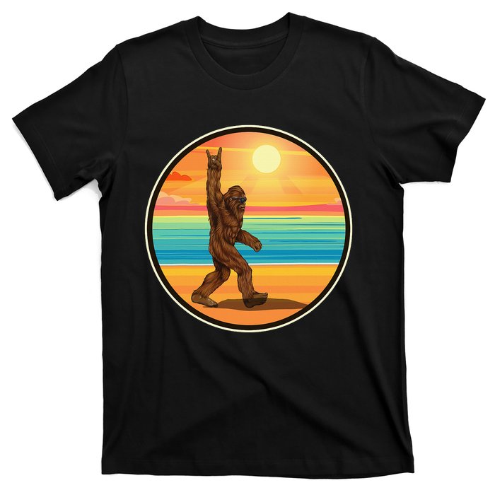 Funny Bigfoot Loves Rock And Roll Sunglasses, Walking On The Beach T-Shirt