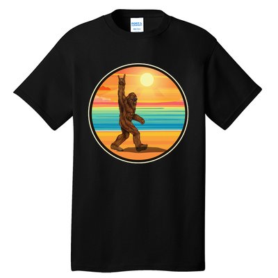 Funny Bigfoot Loves Rock And Roll Sunglasses, Walking On The Beach Tall T-Shirt