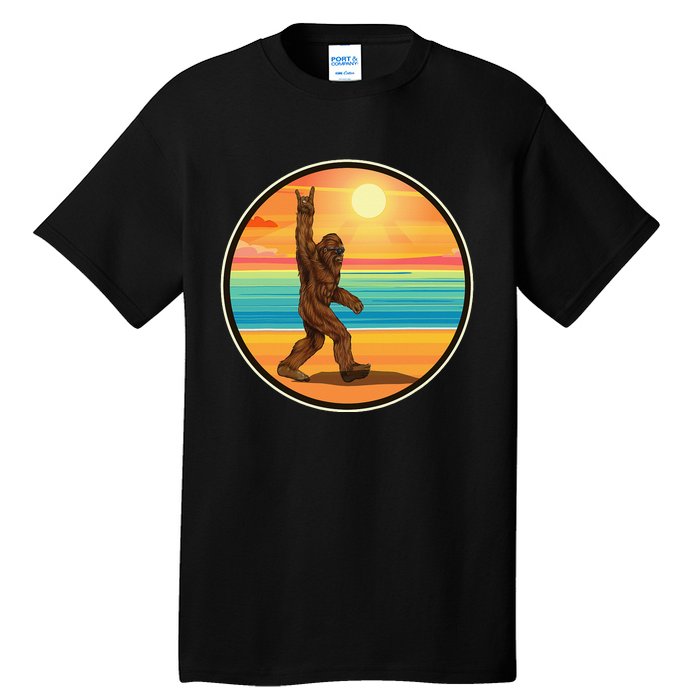 Funny Bigfoot Loves Rock And Roll Sunglasses, Walking On The Beach Tall T-Shirt