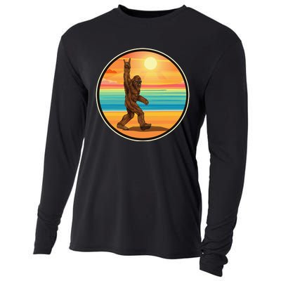 Funny Bigfoot Loves Rock And Roll Sunglasses, Walking On The Beach Cooling Performance Long Sleeve Crew