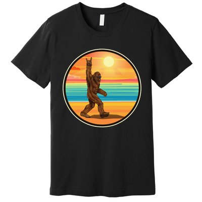 Funny Bigfoot Loves Rock And Roll Sunglasses, Walking On The Beach Premium T-Shirt