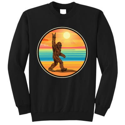 Funny Bigfoot Loves Rock And Roll Sunglasses, Walking On The Beach Tall Sweatshirt