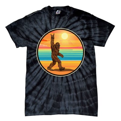 Funny Bigfoot Loves Rock And Roll Sunglasses, Walking On The Beach Tie-Dye T-Shirt