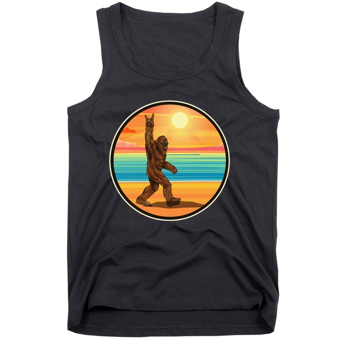 Funny Bigfoot Loves Rock And Roll Sunglasses, Walking On The Beach Tank Top