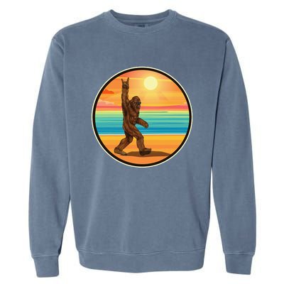 Funny Bigfoot Loves Rock And Roll Sunglasses, Walking On The Beach Garment-Dyed Sweatshirt