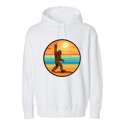 Funny Bigfoot Loves Rock And Roll Sunglasses, Walking On The Beach Garment-Dyed Fleece Hoodie