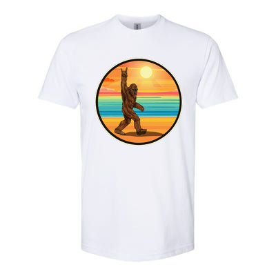 Funny Bigfoot Loves Rock And Roll Sunglasses, Walking On The Beach Softstyle CVC T-Shirt