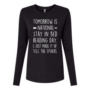 Funny Book Lovers National Staying In Bed Reading Day Gift Womens Cotton Relaxed Long Sleeve T-Shirt