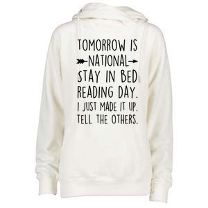 Funny Book Lovers National Staying In Bed Reading Day Gift Womens Funnel Neck Pullover Hood