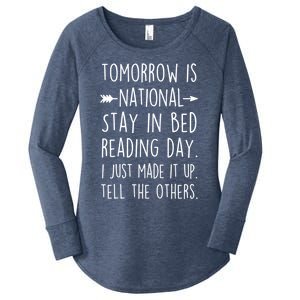 Funny Book Lovers National Staying In Bed Reading Day Gift Women's Perfect Tri Tunic Long Sleeve Shirt