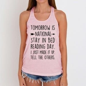 Funny Book Lovers National Staying In Bed Reading Day Gift Women's Knotted Racerback Tank