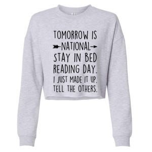 Funny Book Lovers National Staying In Bed Reading Day Gift Cropped Pullover Crew