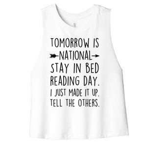 Funny Book Lovers National Staying In Bed Reading Day Gift Women's Racerback Cropped Tank