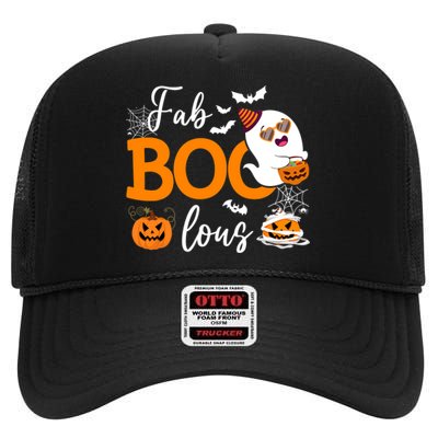 Fab Boo Lous Cute Ghost Halloween High Crown Mesh Back Trucker Hat