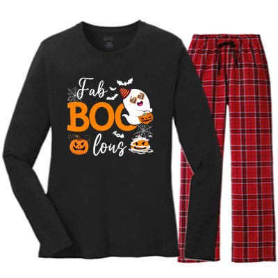 Fab Boo Lous Cute Ghost Halloween Women's Long Sleeve Flannel Pajama Set 