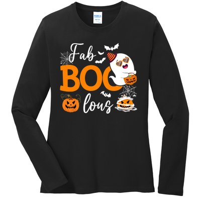 Fab Boo Lous Cute Ghost Halloween Ladies Long Sleeve Shirt